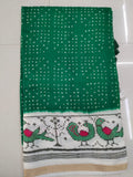 Emerald Green Bandhani Peacock Border Saree