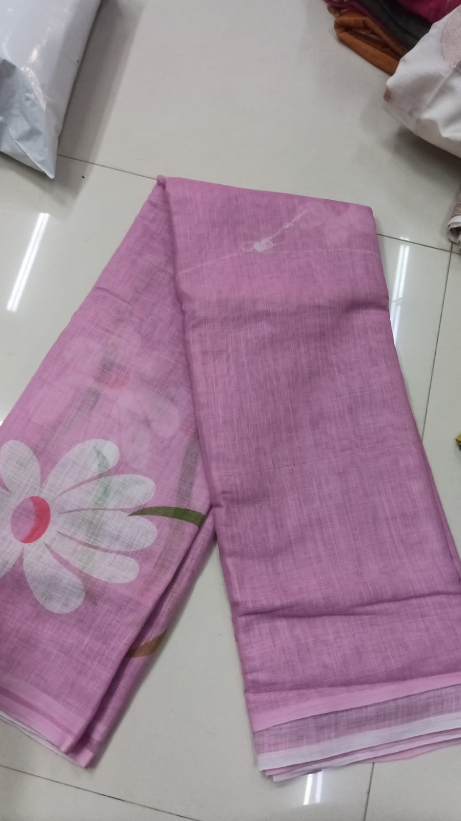Baby Pink Floral Linen Saree