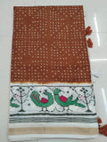 Rust Brown Bandhani Peacock Border Saree