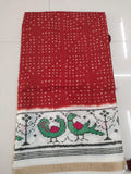 Classic Red Bandhani Peacock Border Saree