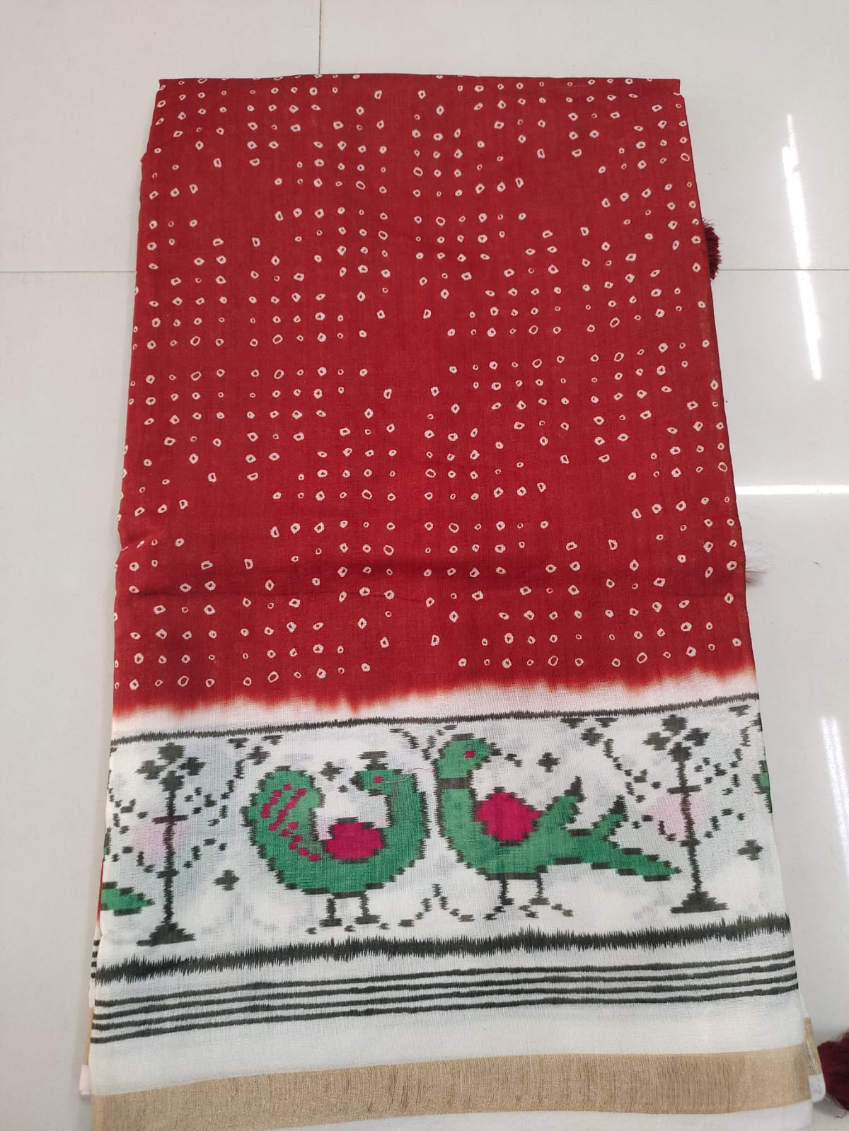 Classic Red Bandhani Peacock Border Saree