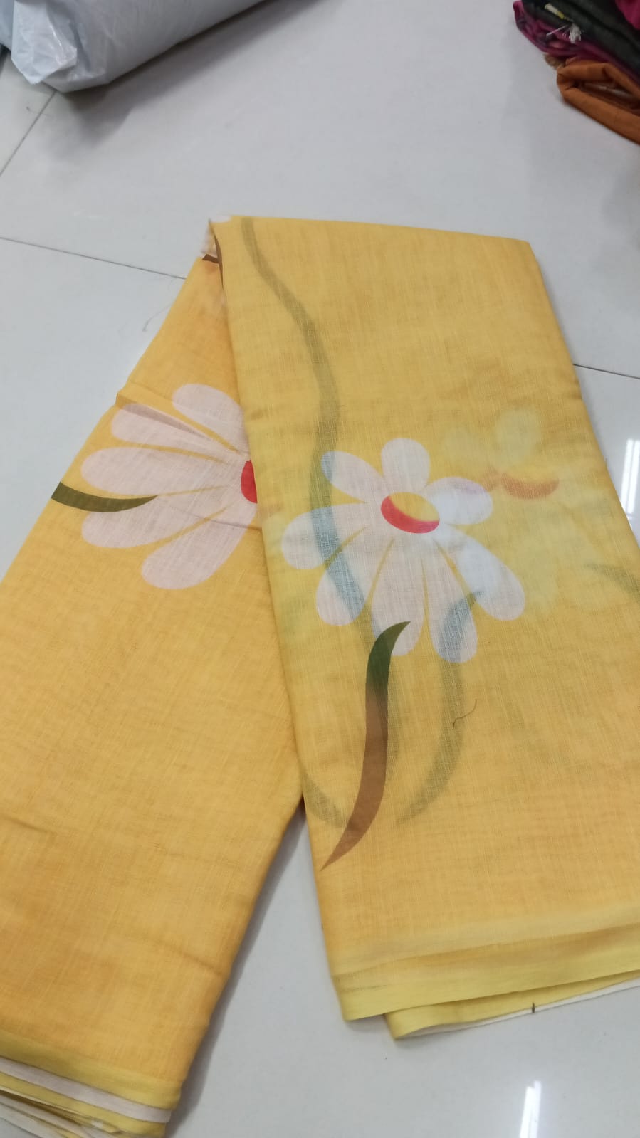 Sunshine Yellow Floral Linen Saree