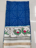 Royal Blue Bandhani Peacock Border Saree