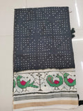Charcoal Grey Bandhani Peacock Border Saree