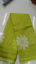 Lime Green Floral Linen Saree