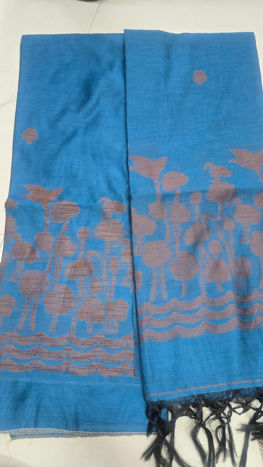 Sky Blue Jamdani Saree with Lotus Woven Design