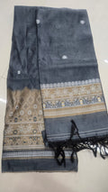Charcoal Grey Jamdani Saree with Elegant Woven Border