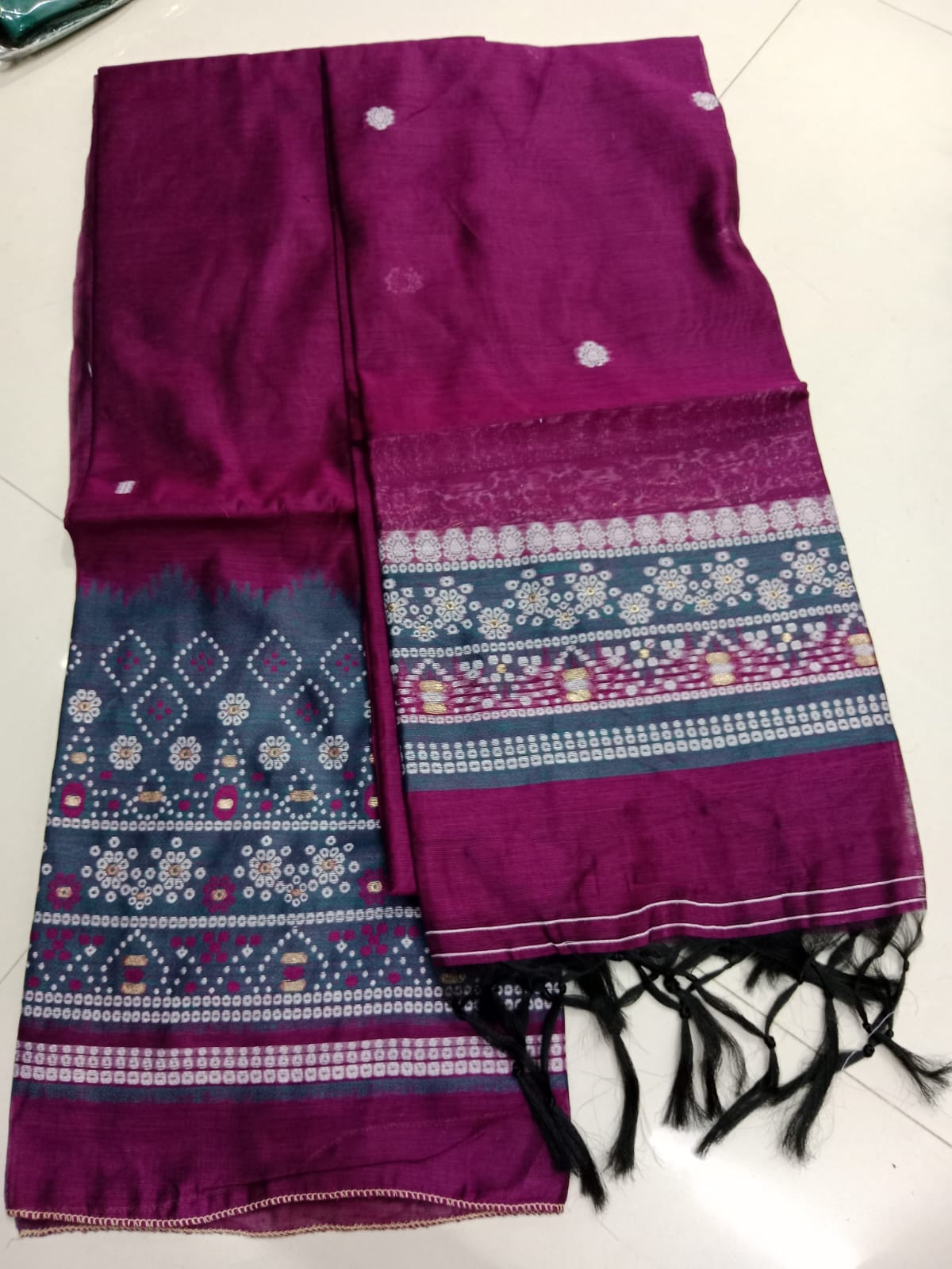 Magenta Jamdani with Designer Woven Border - Dress Material