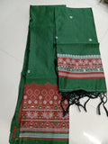 Emerald Green Jamdani with Traditional Designer Border - Dress Material