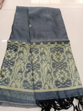 Steel Grey Jamdani with Traditional Woven Border   - Dress Material- Dress Material