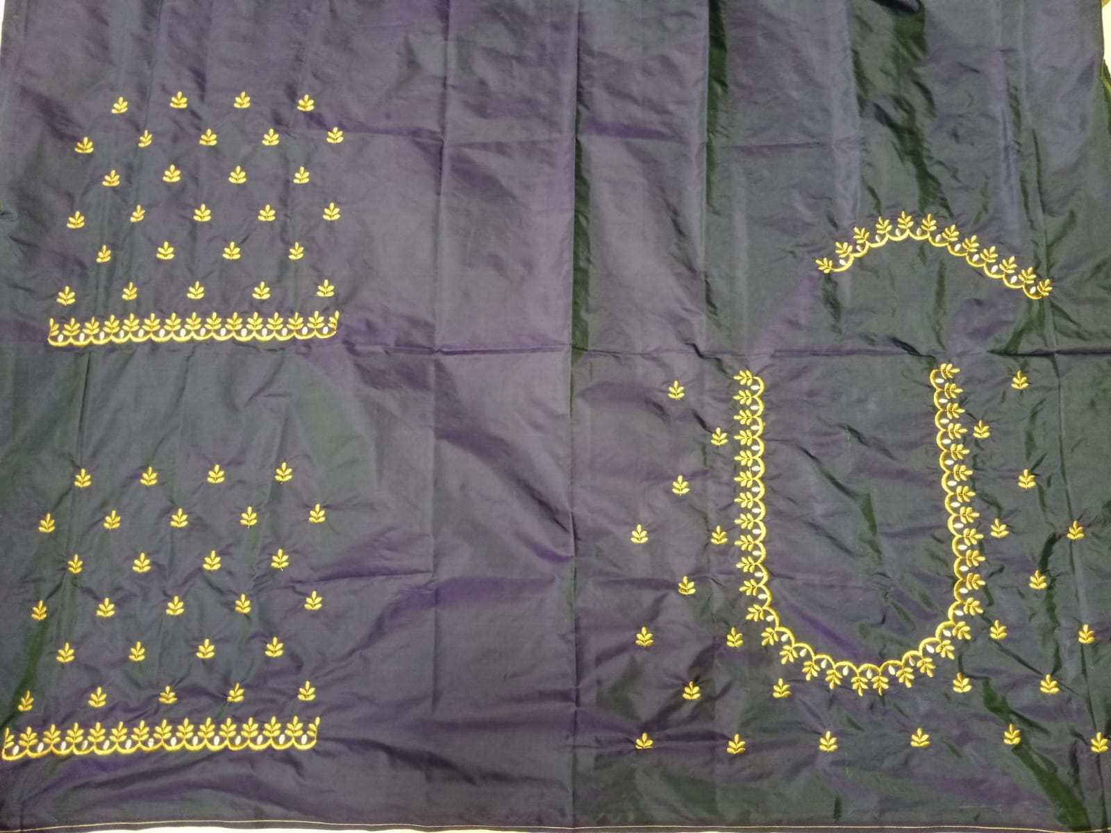 Midnight Black Embroidery Blouse Fabric – Designer Half Pattu Material (1.25 Meter)