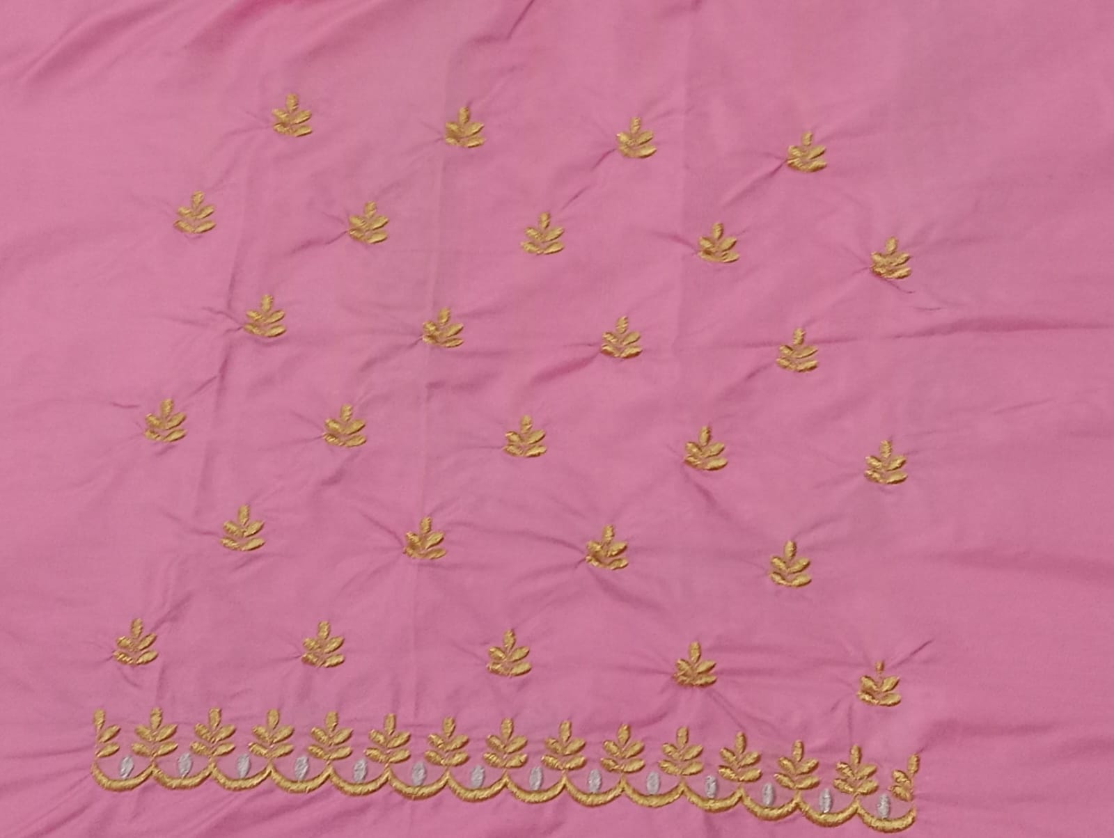 Baby Pink Embroidery Blouse Fabric – Designer Half Pattu Material (1.25 Meter)