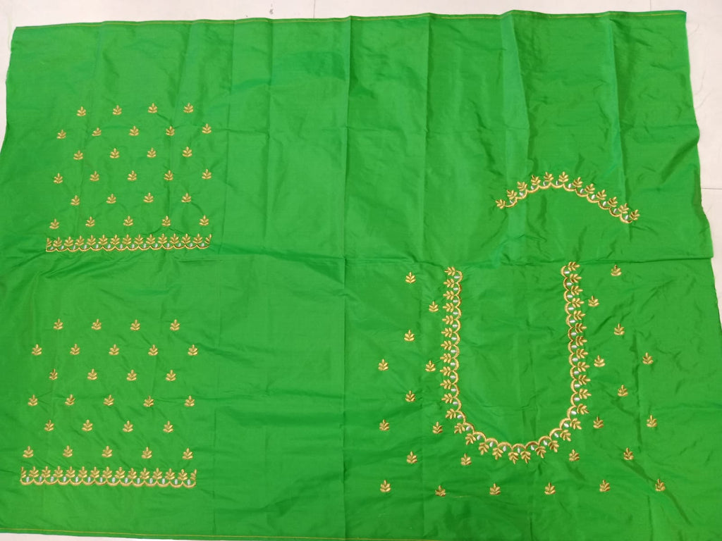Designer Embroidery Blouse Fabric – Green Half Pattu Material (1.25 Meter)