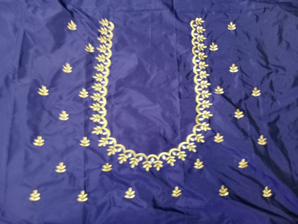 Peacock Blue Embroidery Blouse Fabric – Designer Half Pattu Material (1.25 Meter)