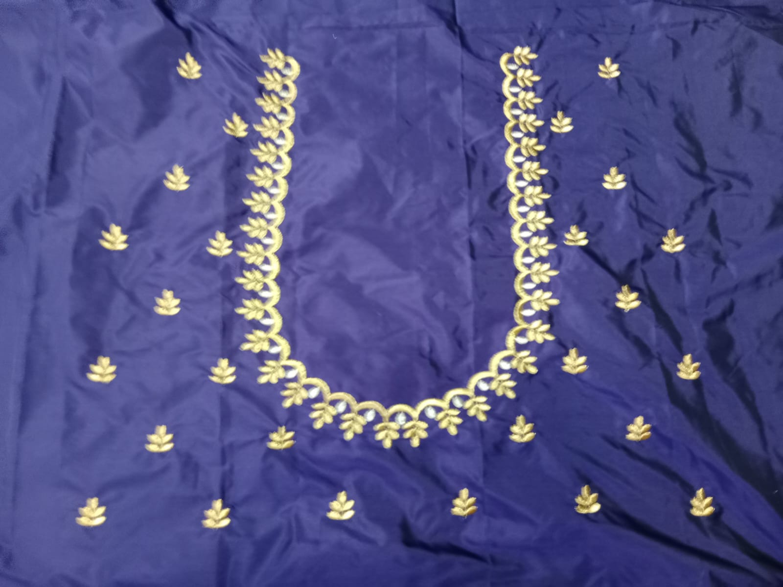 Peacock Blue Embroidery Blouse Fabric – Designer Half Pattu Material (1.25 Meter)