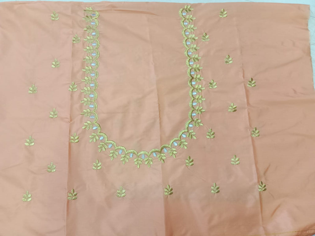Peach Embroidery Blouse Fabric – Designer Half Pattu Blouse Material (1.25 Meter)