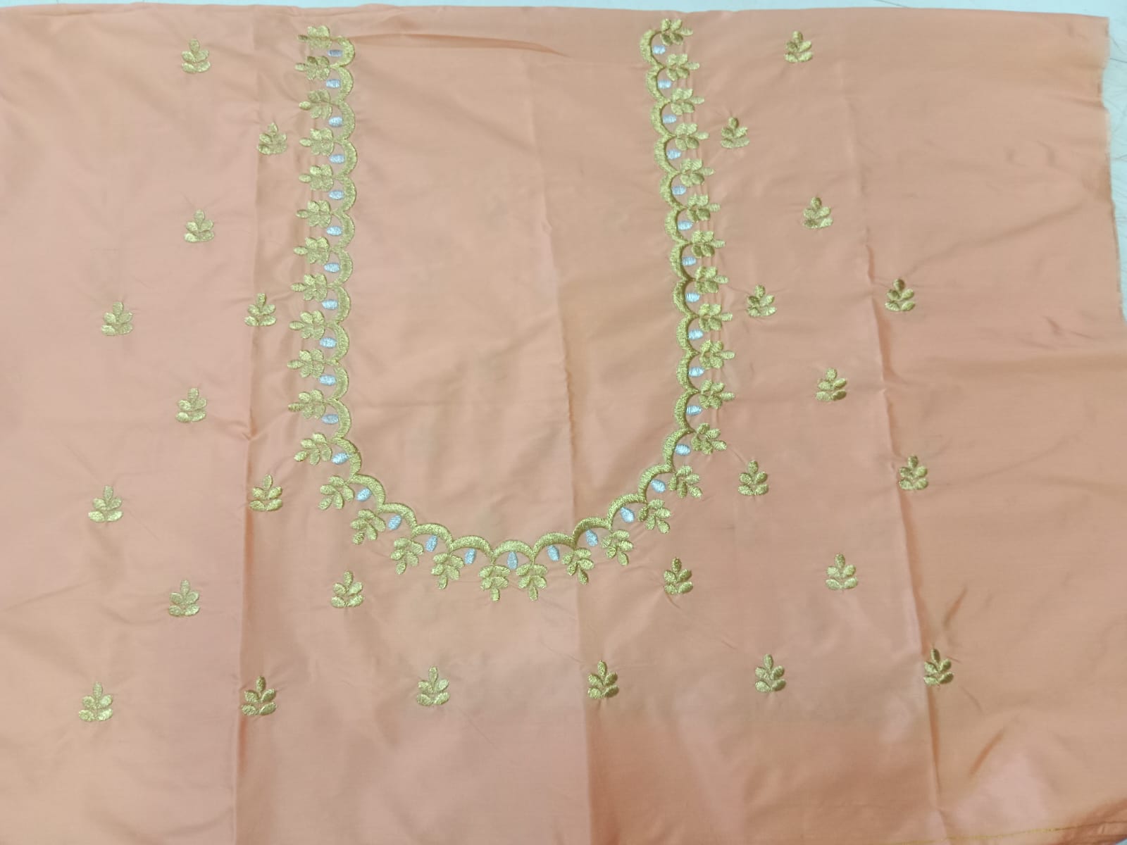 Peach Embroidery Blouse Fabric – Designer Half Pattu Blouse Material (1.25 Meter)