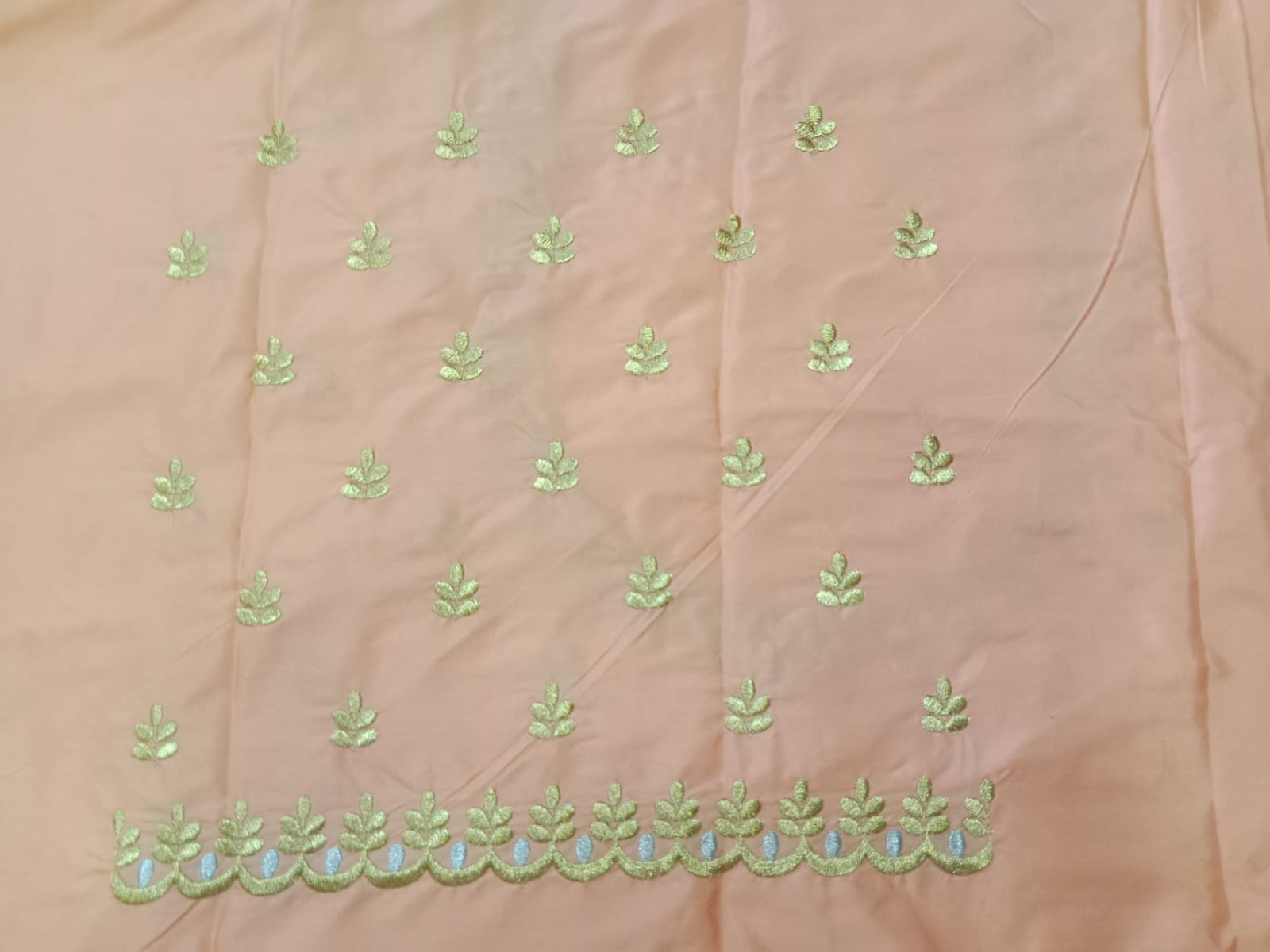 Peach Embroidery Blouse Fabric – Designer Half Pattu Blouse Material (1.25 Meter)