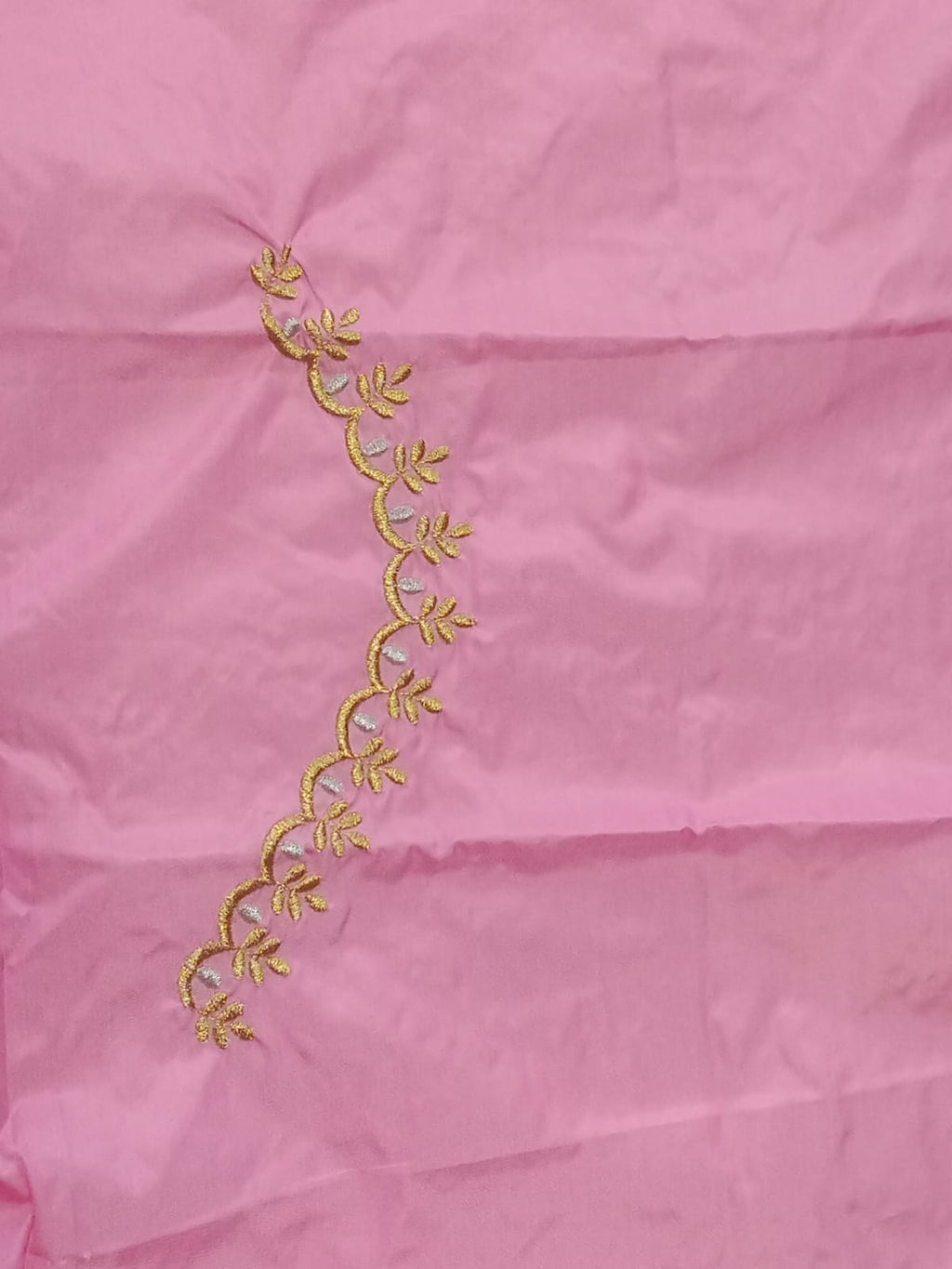 Baby Pink Embroidery Blouse Fabric – Designer Half Pattu Material (1.25 Meter)