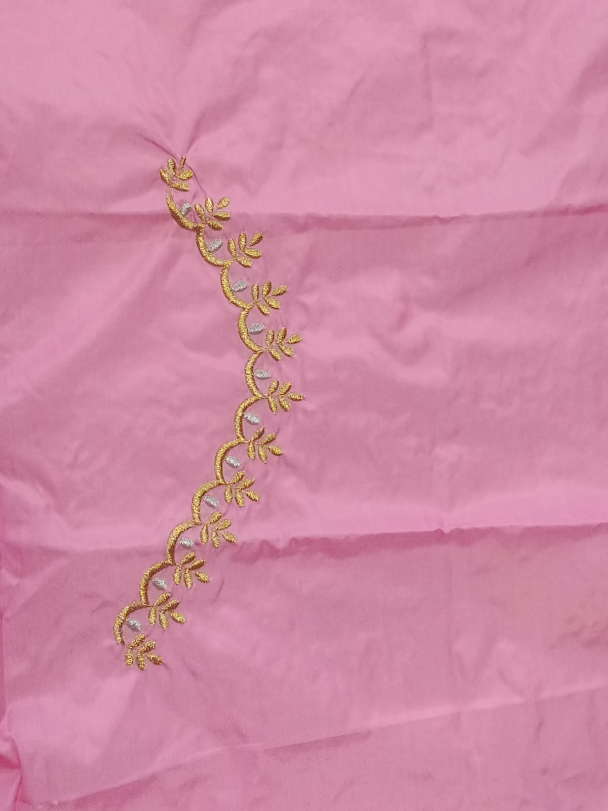 Baby Pink Embroidery Blouse Fabric – Designer Half Pattu Material (1.25 Meter)