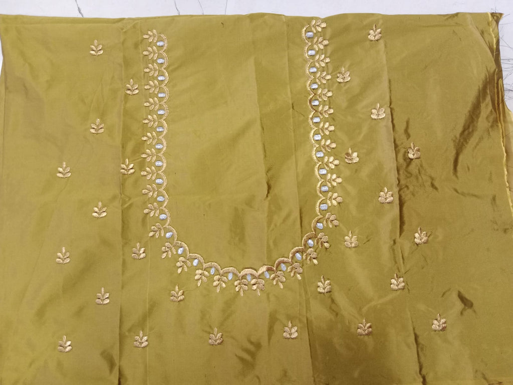Mustard Yellow Embroidery Blouse Fabric – Designer Half Pattu Material (1.25 Meter)