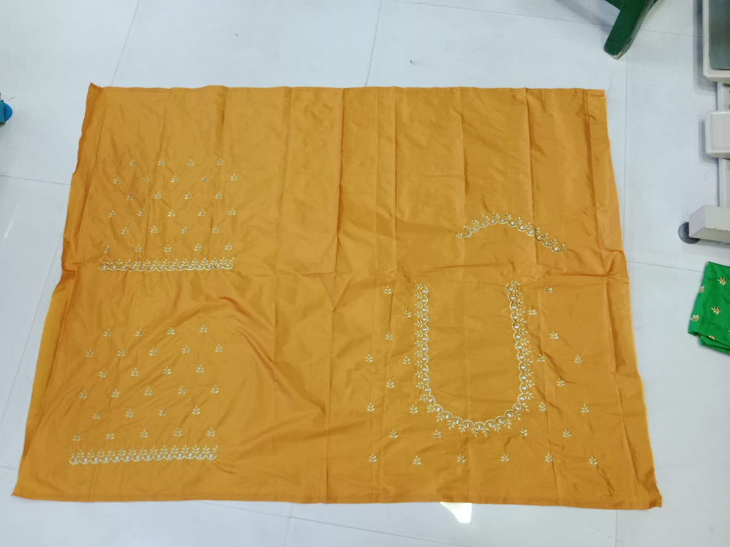 Mustard Gold Embroidery Blouse Fabric – Designer Half Pattu Material (1.25 Meter)