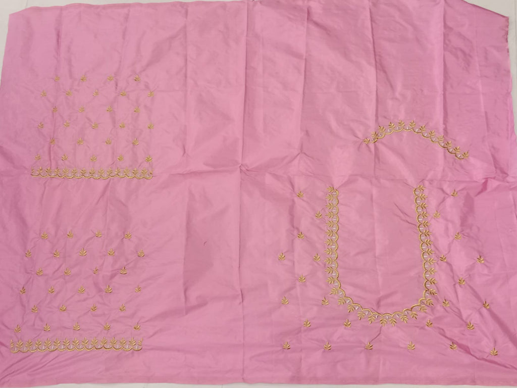 Baby Pink Embroidery Blouse Fabric – Designer Half Pattu Material (1.25 Meter)
