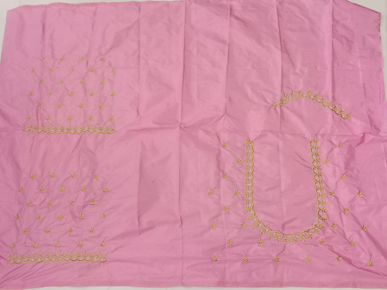 Baby Pink Embroidery Blouse Fabric – Designer Half Pattu Material (1.25 Meter)