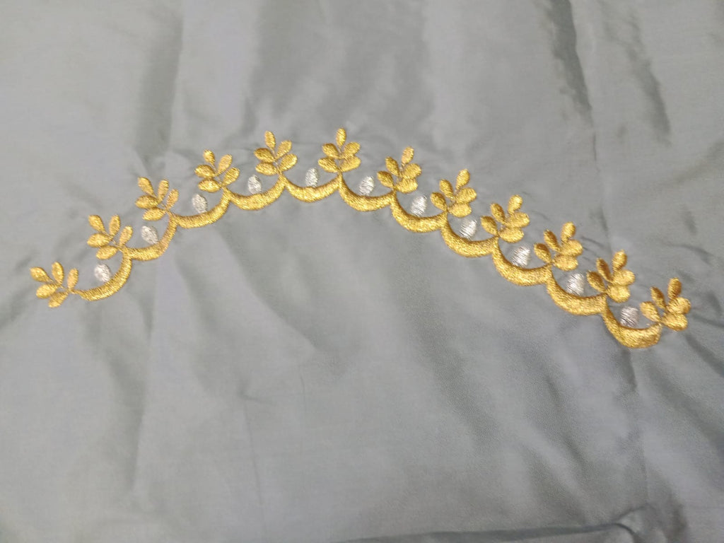 Steel Grey Embroidery Blouse Fabric – Designer Half Pattu Material (1.25 Meter)