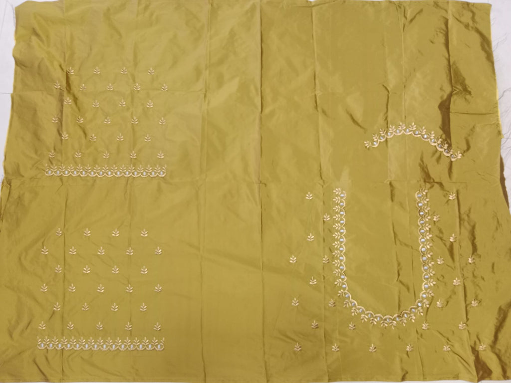 Mustard Yellow Embroidery Blouse Fabric – Designer Half Pattu Material (1.25 Meter)