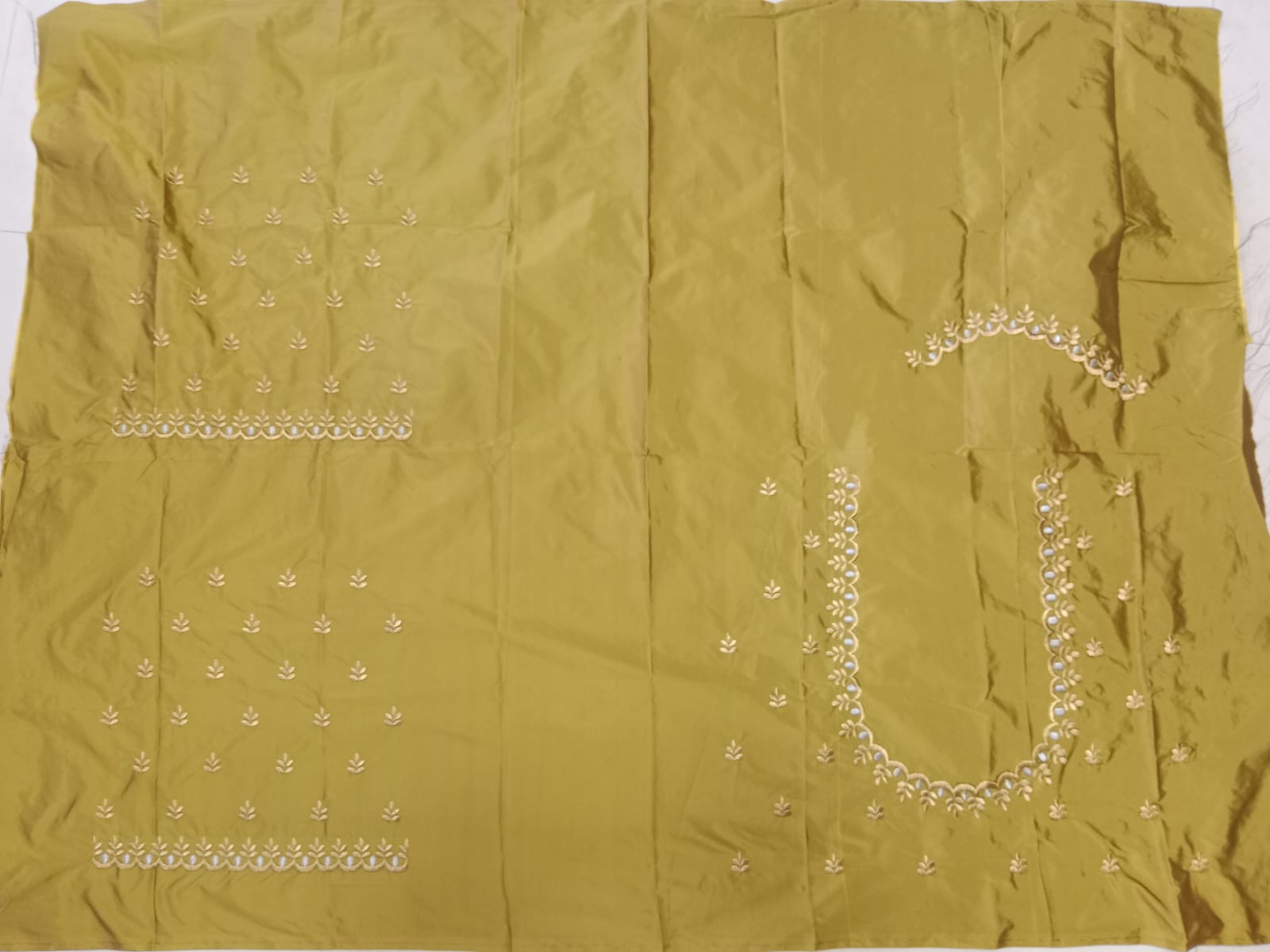 Mustard Yellow Embroidery Blouse Fabric – Designer Half Pattu Material (1.25 Meter)