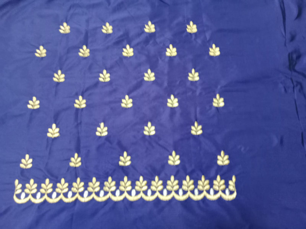 Peacock Blue Embroidery Blouse Fabric – Designer Half Pattu Material (1.25 Meter)