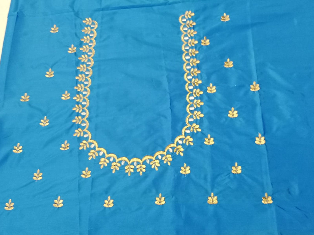 Sky Blue Embroidery Blouse Fabric – Designer Half Pattu Blouse Material (1.25 Meter)