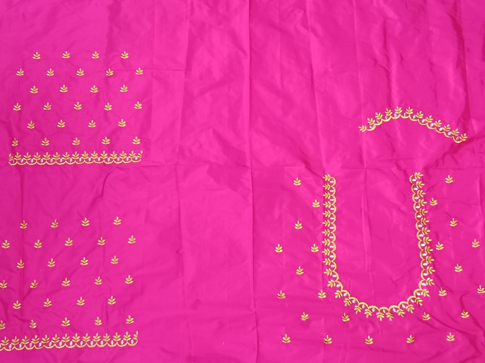 Rani Pink Embroidery Blouse Fabric – Designer Half Pattu Material (1.25 Meter)