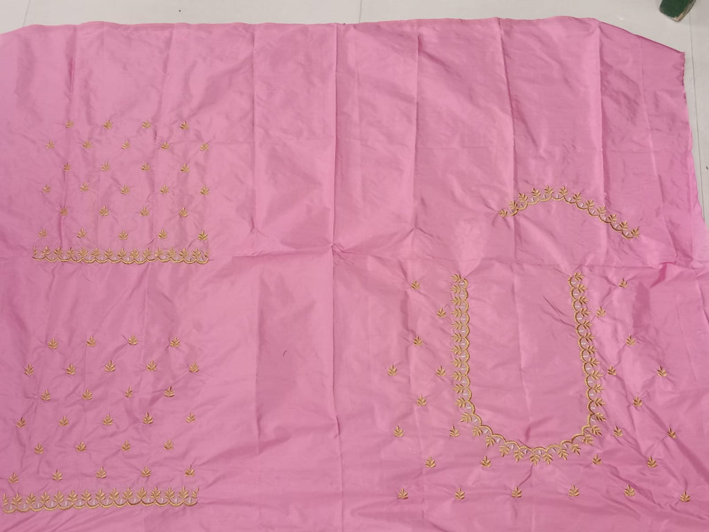 Baby Pink Embroidery Blouse Fabric – Designer Half Pattu Material (1.25 Meter)