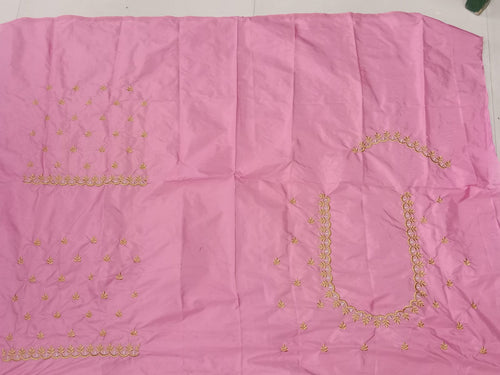 Baby Pink Embroidery Blouse Fabric – Designer Half Pattu Material (1.25 Meter)