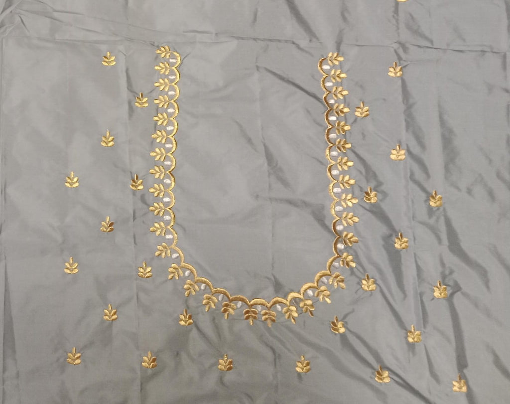 Steel Grey Embroidery Blouse Fabric – Designer Half Pattu Material (1.25 Meter)
