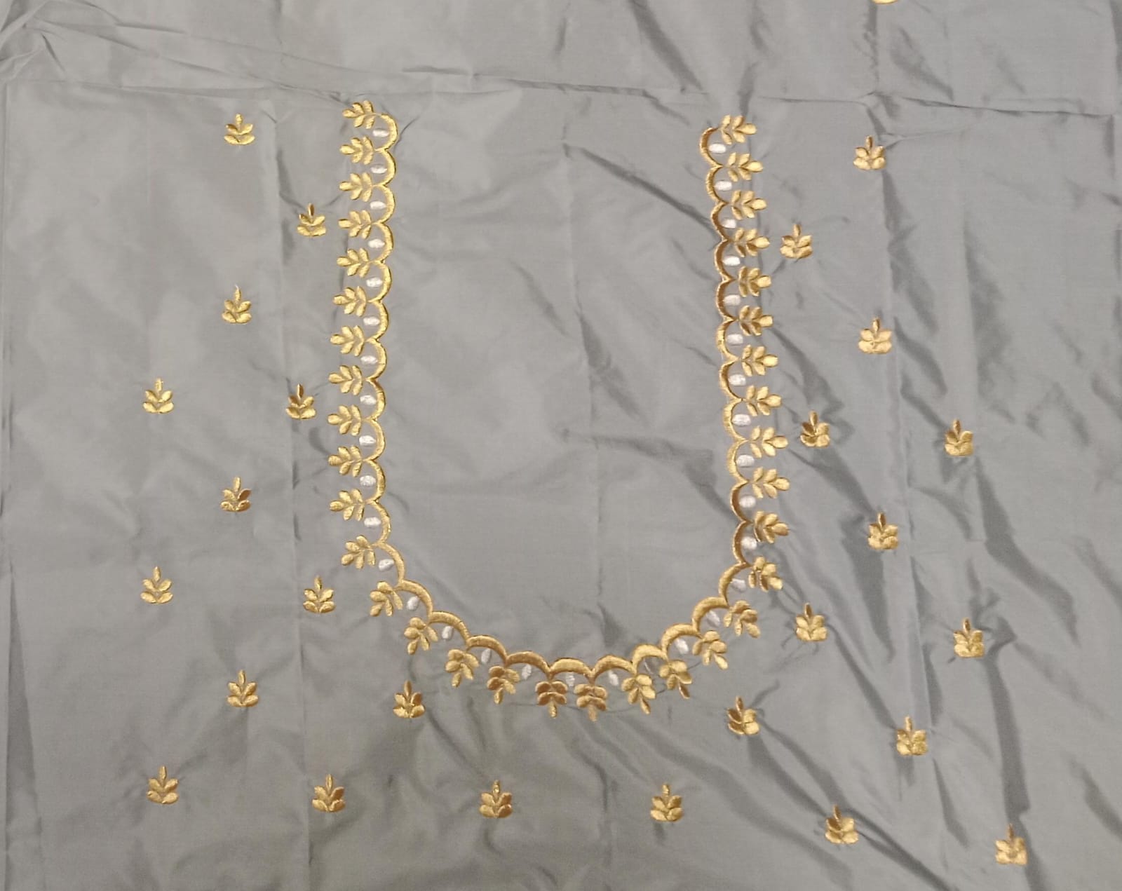 Steel Grey Embroidery Blouse Fabric – Designer Half Pattu Material (1.25 Meter)