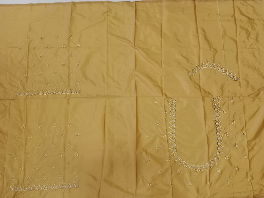 Beige Gold Embroidery Blouse Fabric – Designer Half Pattu Material (1.25 Meter)