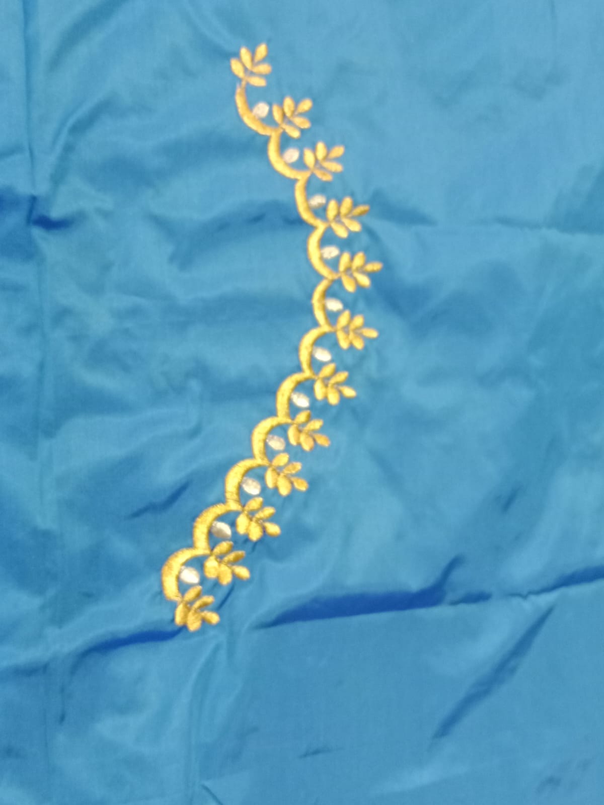 Teal Blue Embroidery Blouse Fabric – Designer Half Pattu Material (1.25 Meter)