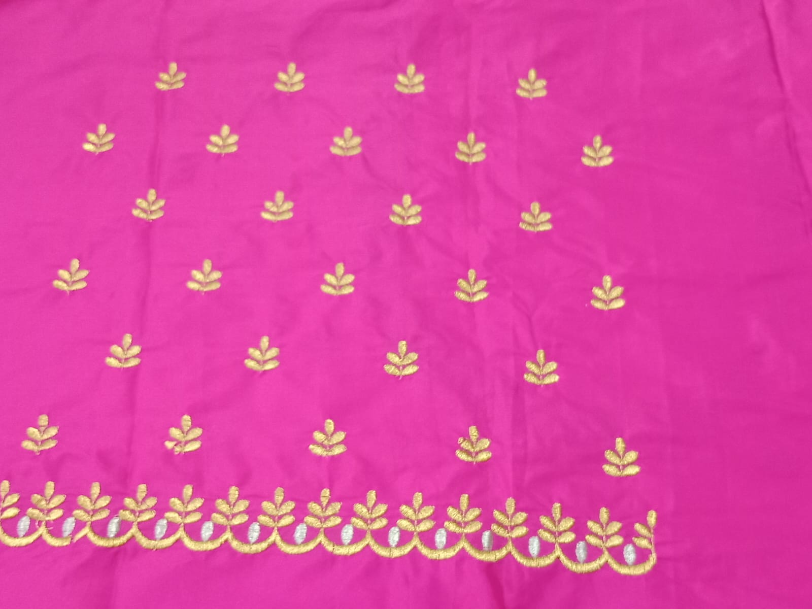 Rani Pink Embroidery Blouse Fabric – Designer Half Pattu Material (1.25 Meter)