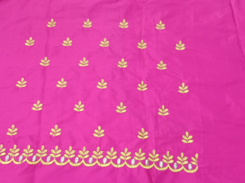 Magenta Floral Embroidery Blouse Fabric – Designer Half Pattu Blouse Material (1.25 Meter)