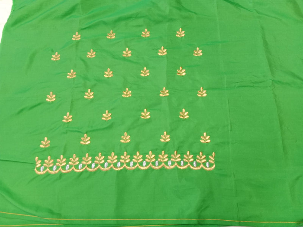 Designer Embroidery Blouse Fabric – Green Half Pattu Material (1.25 Meter)