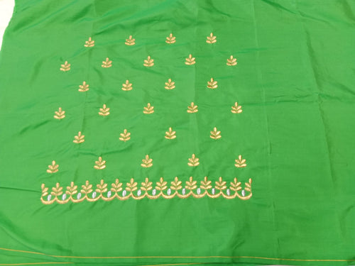 Designer Embroidery Blouse Fabric – Green Half Pattu Material (1.25 Meter)