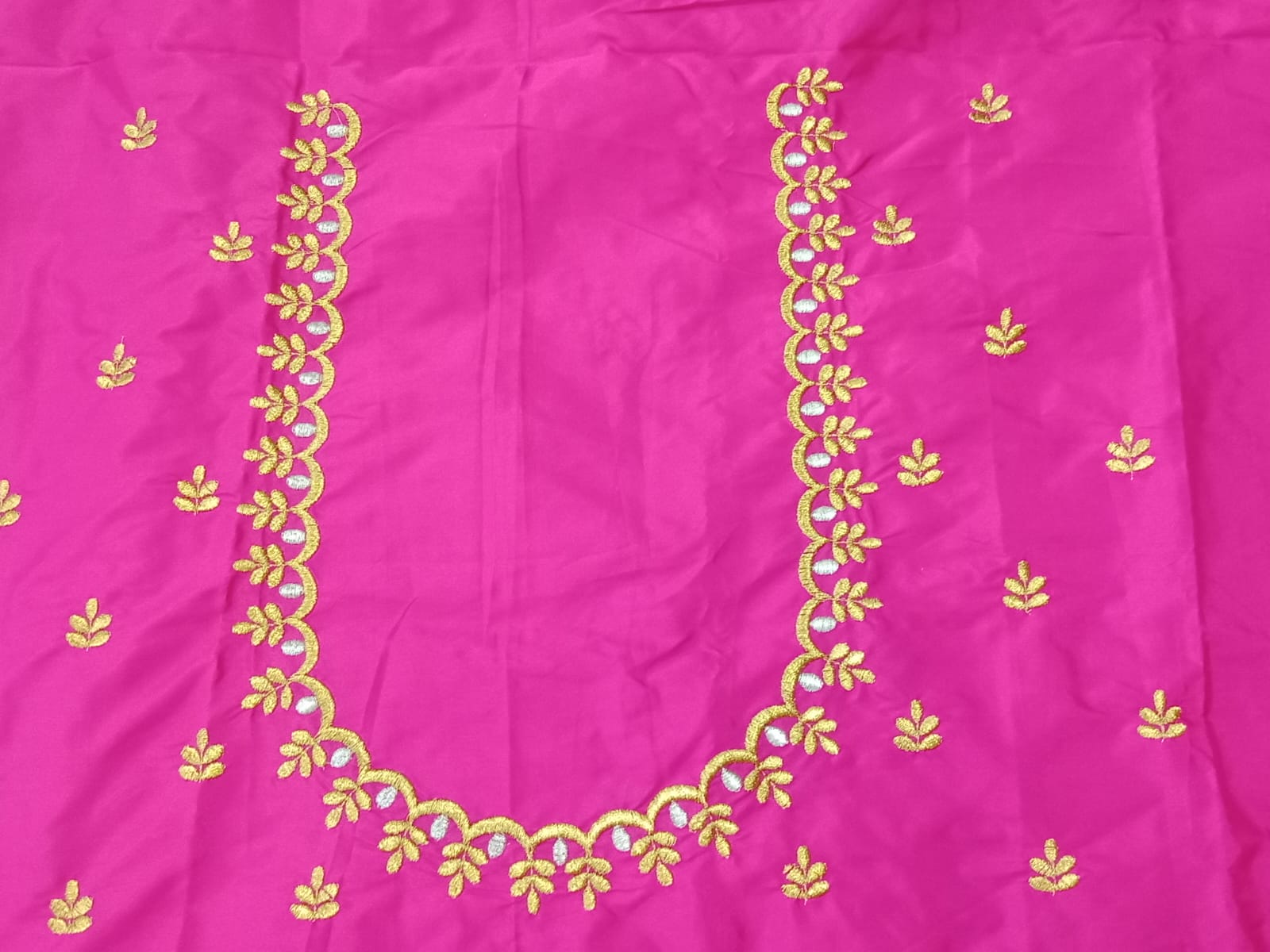 Rani Pink Embroidery Blouse Fabric – Designer Half Pattu Material (1.25 Meter)