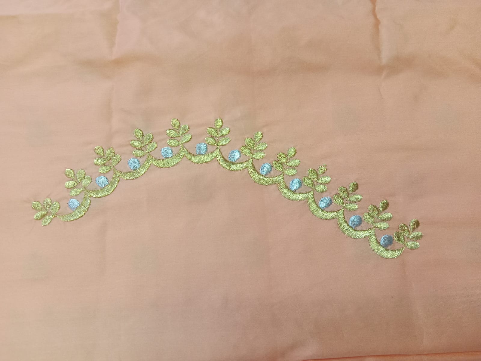 Peach Embroidery Blouse Fabric – Designer Half Pattu Blouse Material (1.25 Meter)