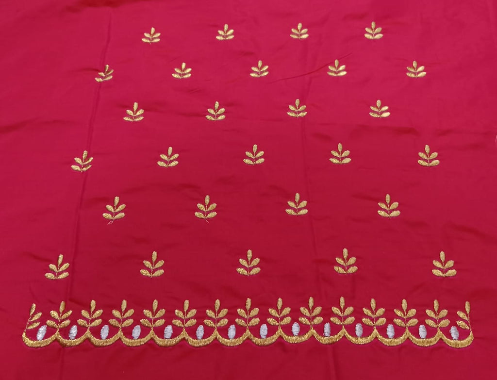 Hot Pink Embroidery Blouse Fabric – Designer Half Pattu Material (1.25 Meter)