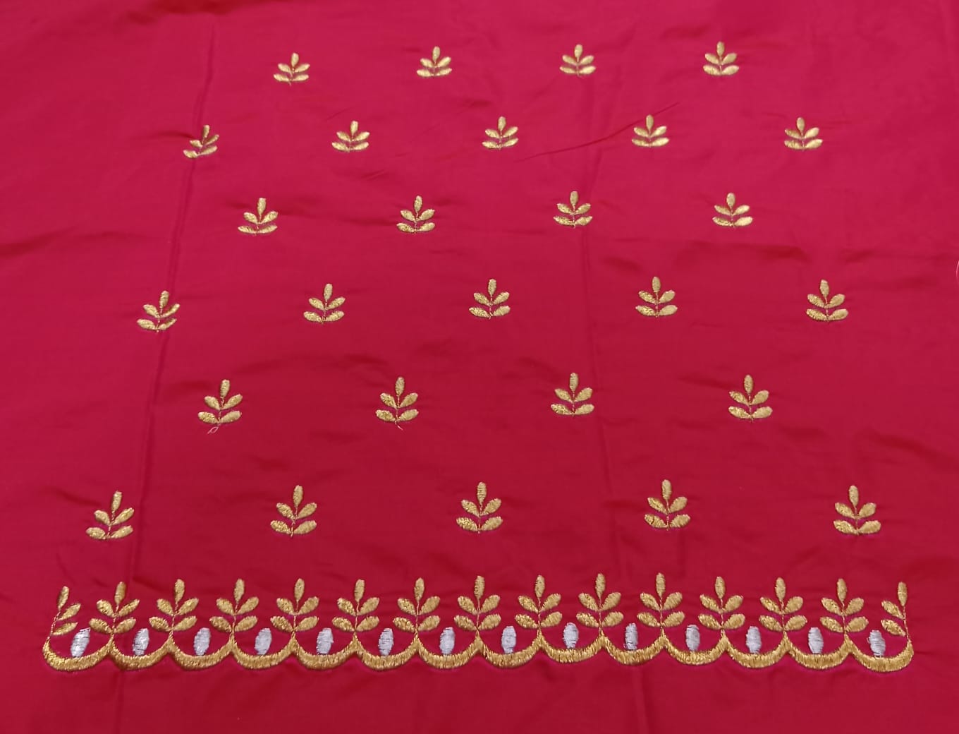 Hot Pink Embroidery Blouse Fabric – Designer Half Pattu Material (1.25 Meter)