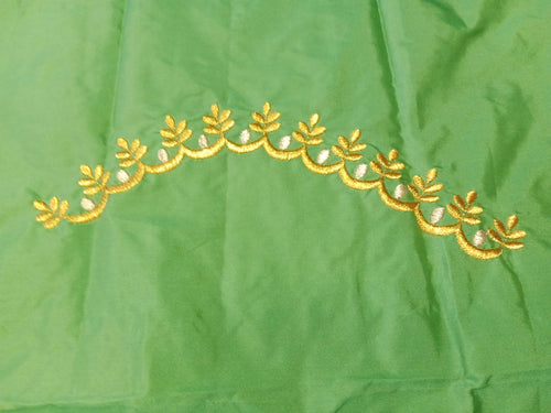 Designer Embroidery Blouse Fabric – Green Half Pattu Material (1.25 Meter)