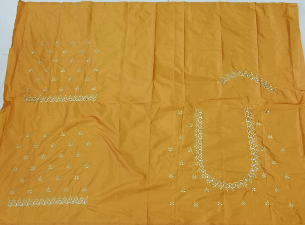 Mustard Gold Embroidery Blouse Fabric – Designer Half Pattu Material (1.25 Meter)